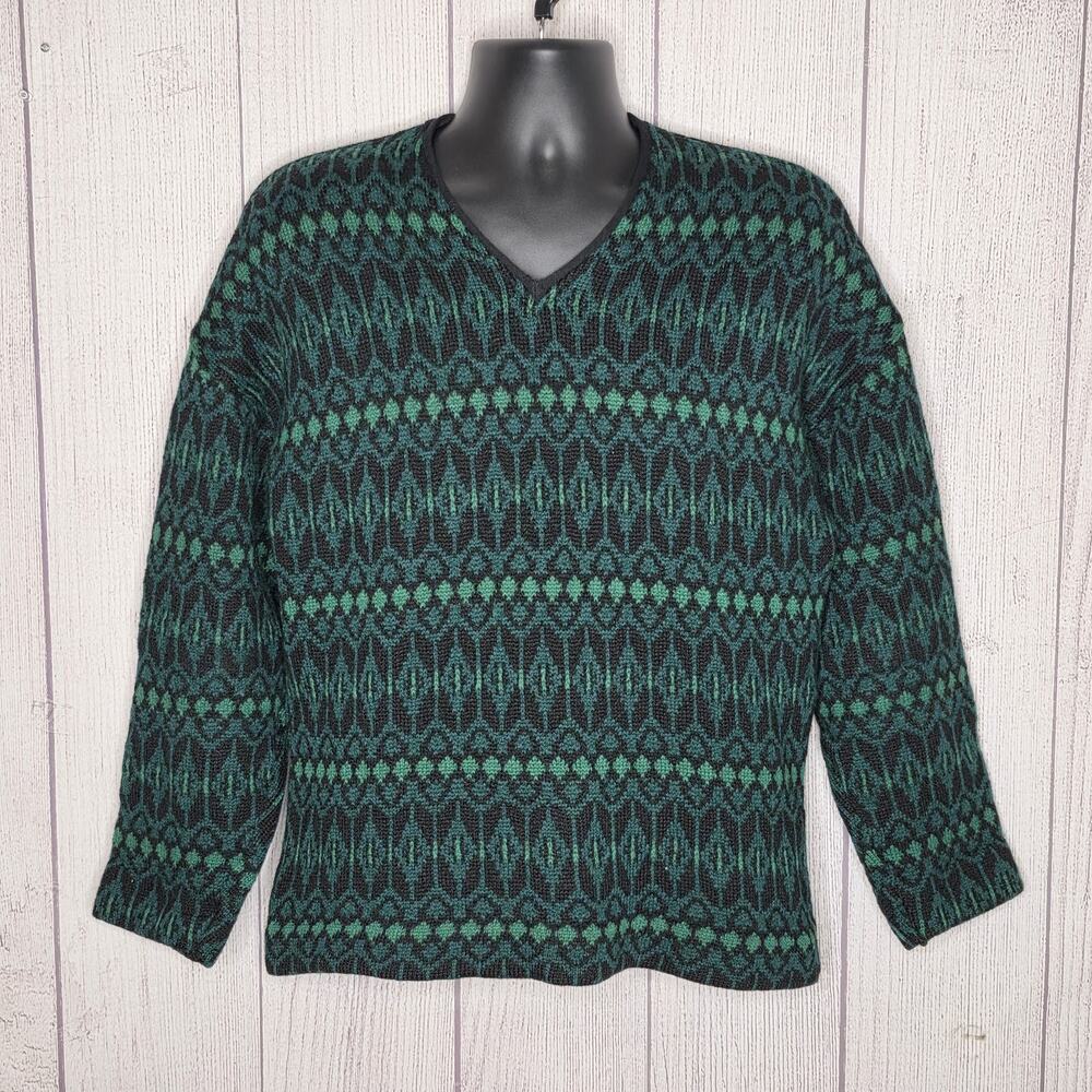 Vintage 70s Original Iceland Hans Heitsch Lambswool Sweater Sweden L Green